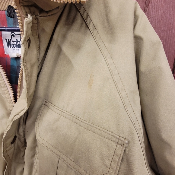 Lg Woolrich Men’s Khaki Insulated Field Barn Jacket Plaid Lined Corduroy Collar - Picture 4 of 9